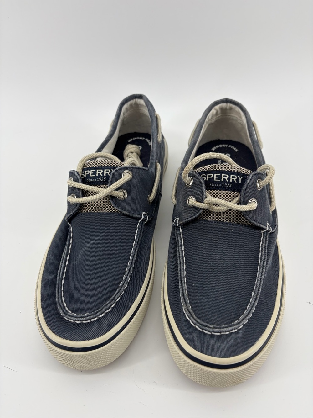 Sperry Blue Canvas Boat Shoes Memory Foam Top Sider Mens Size 9.5